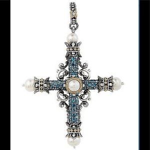 18k 925 Sterling Blue Topaz & Pearl Barbara Bixby Amazing Grace Cross Enhancer